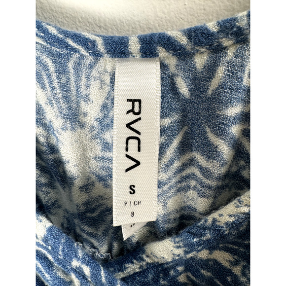 RVCA Soft Rayon Blue White Abstract Hippie Coastal Beachy Bohemian Short Romper - Picture 2 of 7